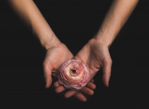 woman holding flower 抱花妇女