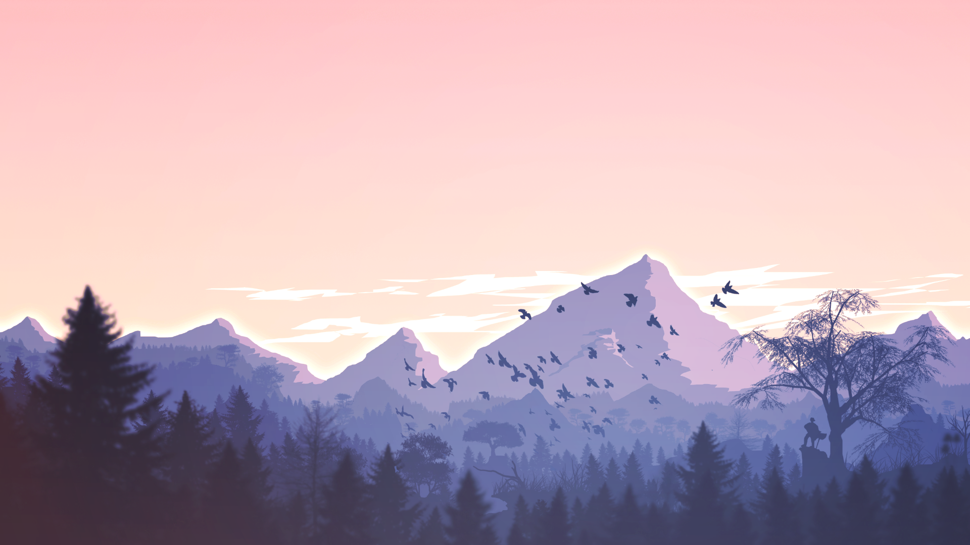 紫橙色山峰夕阳现代电脑桌面