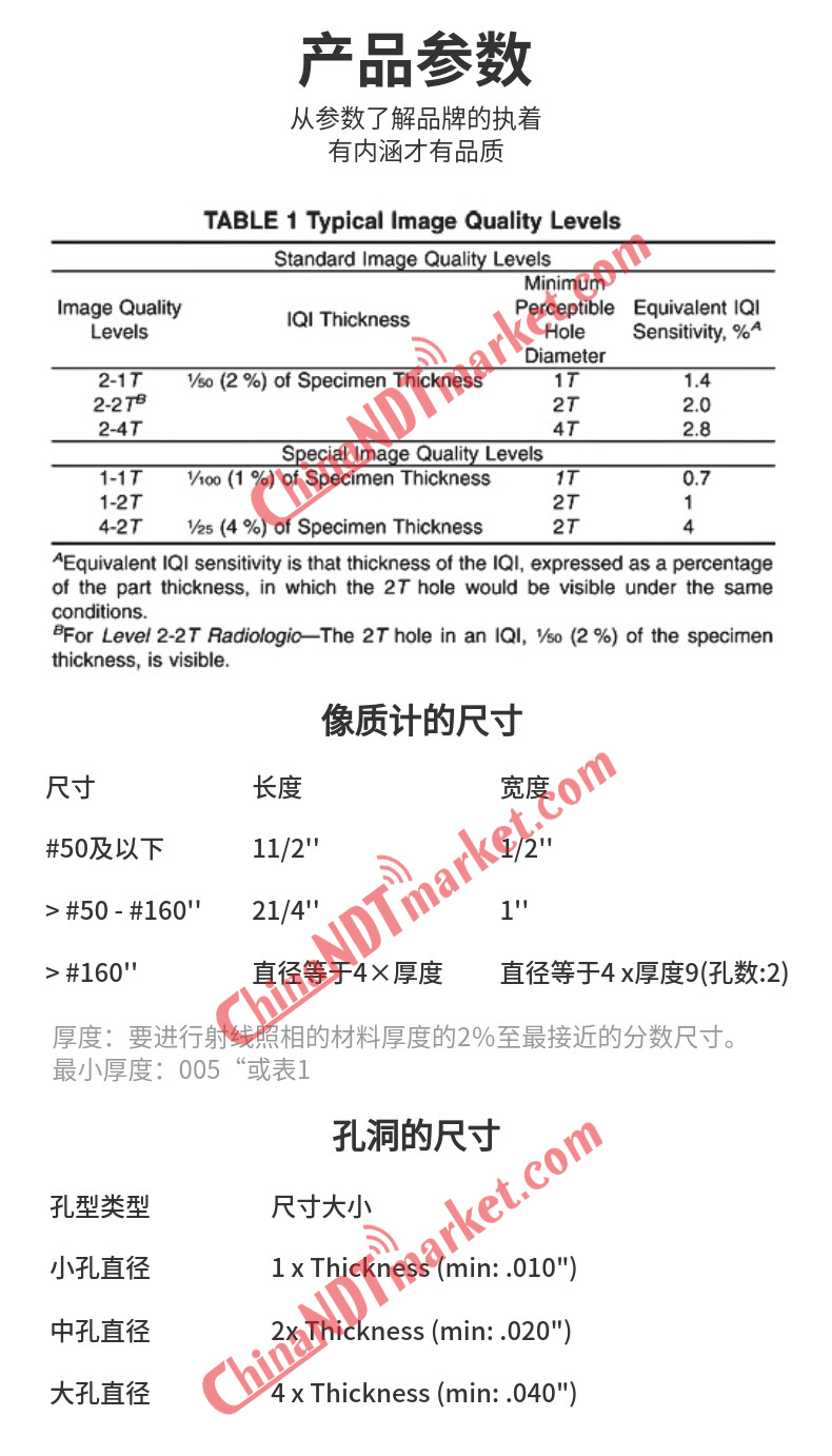 ASTM E1025孔型像质计选购基础参数