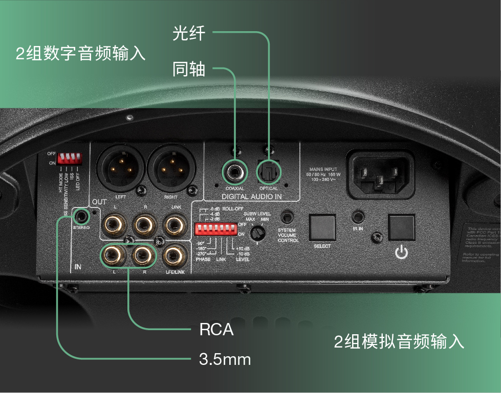x  同轴数字输入   x 光纤数字输入   x rca(莲花)模拟输入   x 3.